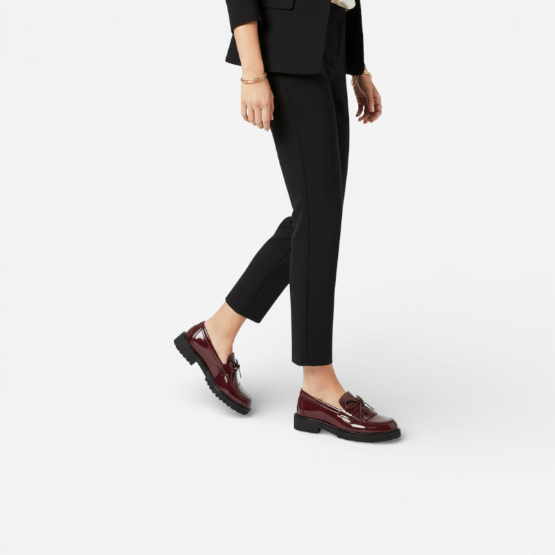 Mocassin Plateforme En Cuir Vernis Bordeaux Femme