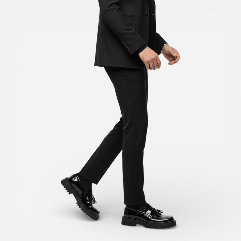 Mocassin Compensé En Cuir Vernis Noir à Gland Pour Homme