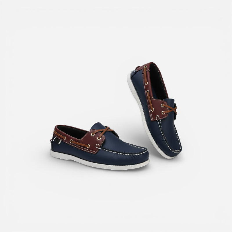 Mocassin En Cuir Marine Et marron à Lacet Homme