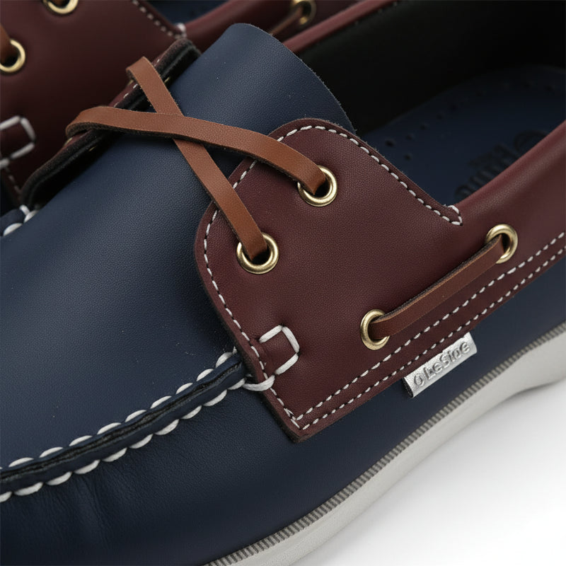 Mocassin En Cuir Marine Et marron à Lacet Homme