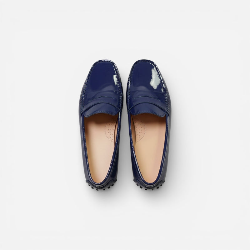 Mocassin Cuir Bleu Marine Vernis Femme