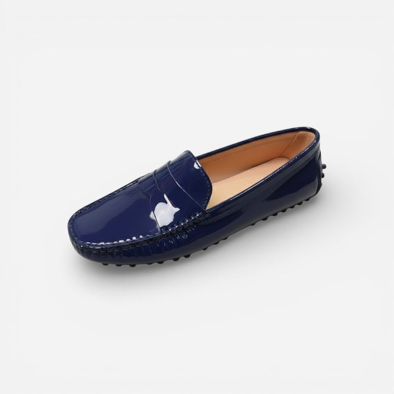 Mocassin Cuir Bleu Marine Vernis Femme