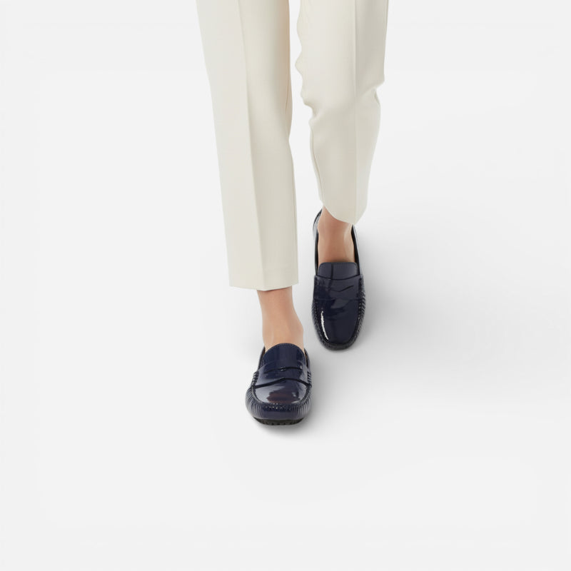 Mocassin Cuir Bleu Marine Vernis Femme