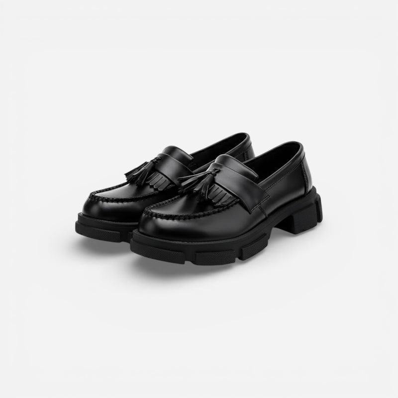 Mocassin Compensé En Cuir Noir à Gland Pour Homme