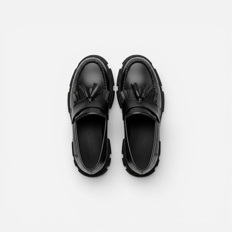 Mocassin Compensé En Cuir Noir à Gland Pour Homme