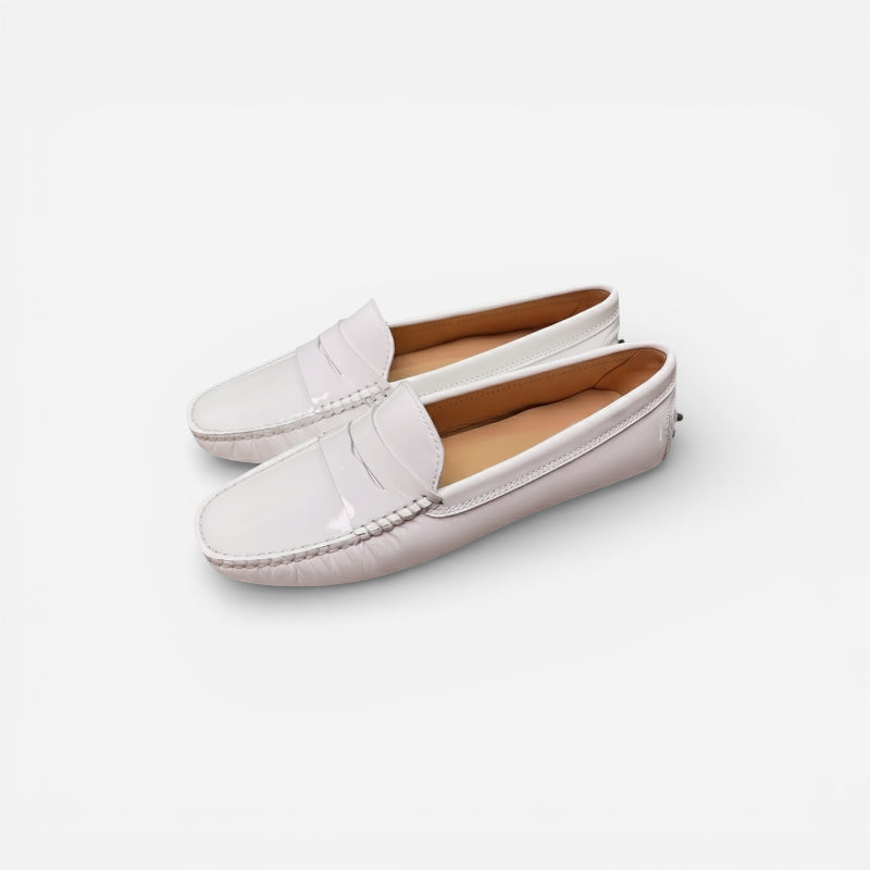 Mocassin En Cuir Vernis Blanc Pour Femme