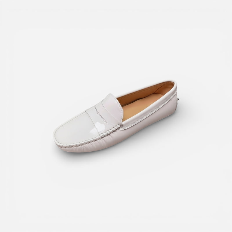 Mocassin En Cuir Vernis Blanc Pour Femme