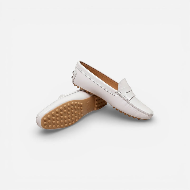 Mocassin En Cuir Vernis Blanc Pour Femme