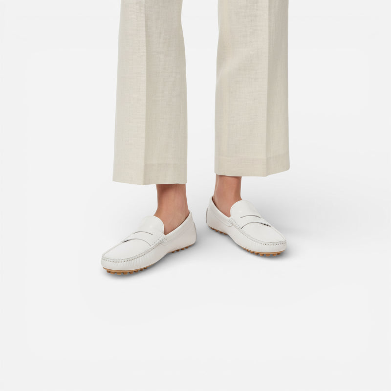 Mocassin En Cuir Vernis Blanc Pour Femme