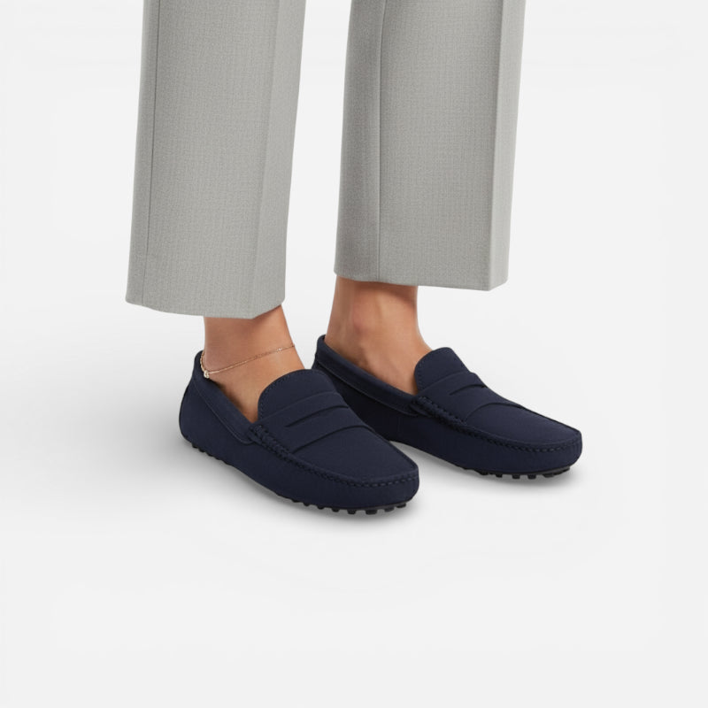 Mocassin En Daim Marine Pour Femme