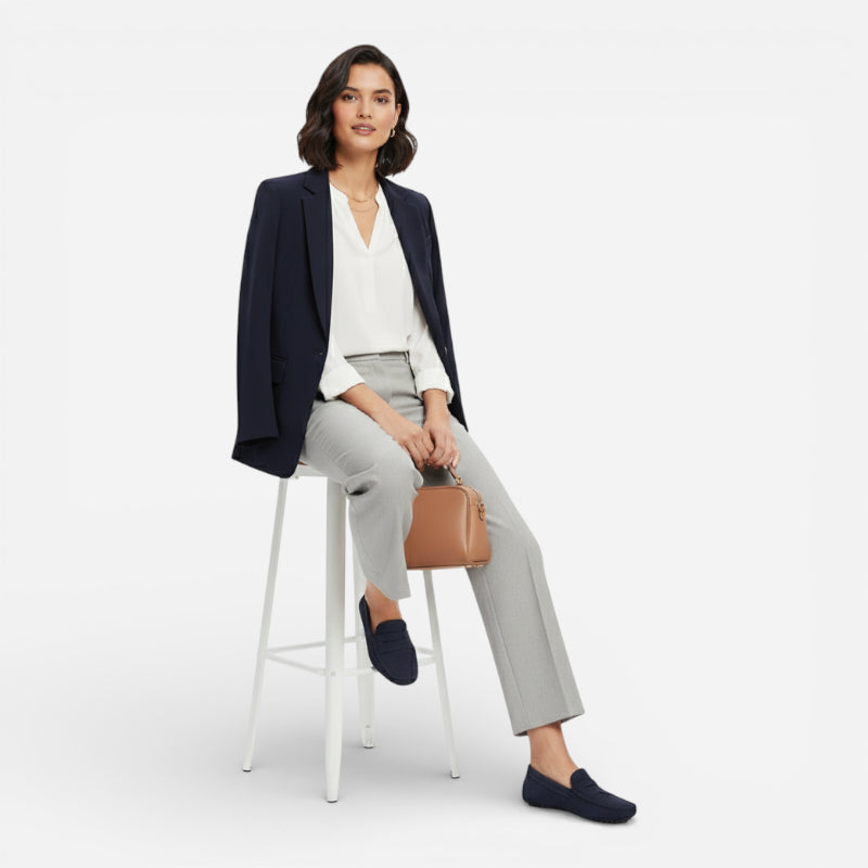 Mocassin En Daim Marine Pour Femme