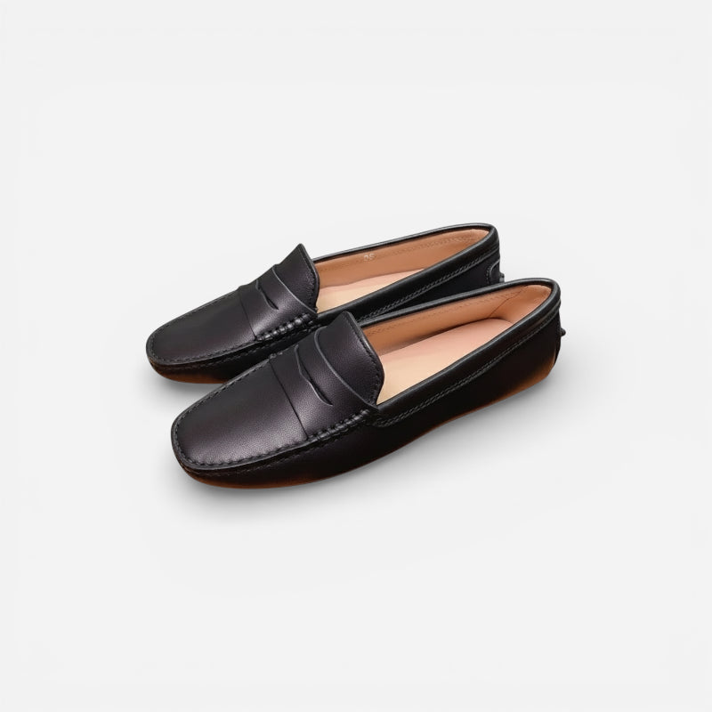 Mocassin En Cuir Mat Noir Pour Femme