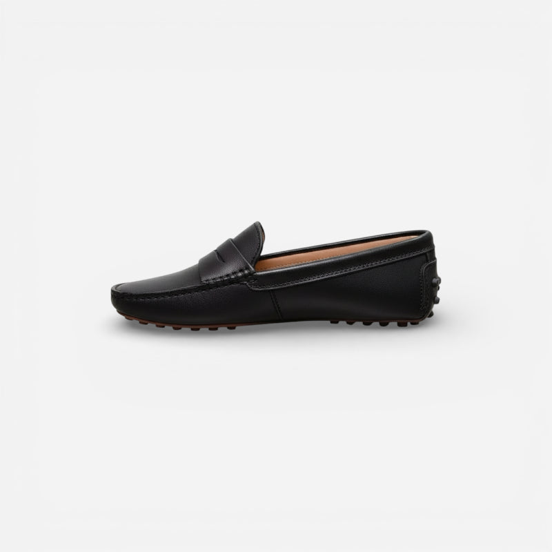 Mocassin En Cuir Mat Noir Pour Femme