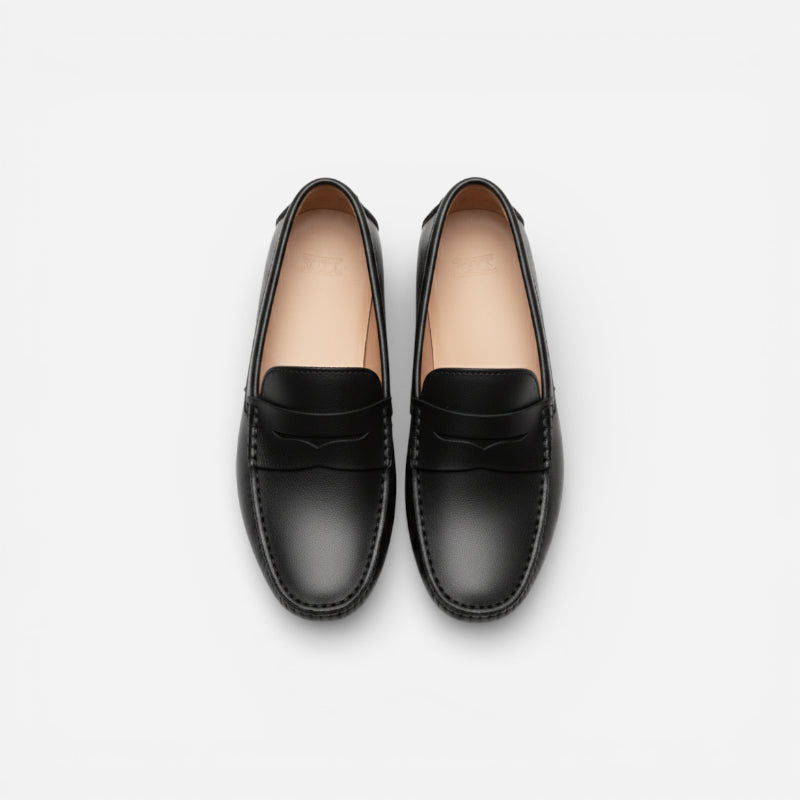 Mocassin En Cuir Mat Noir Pour Femme