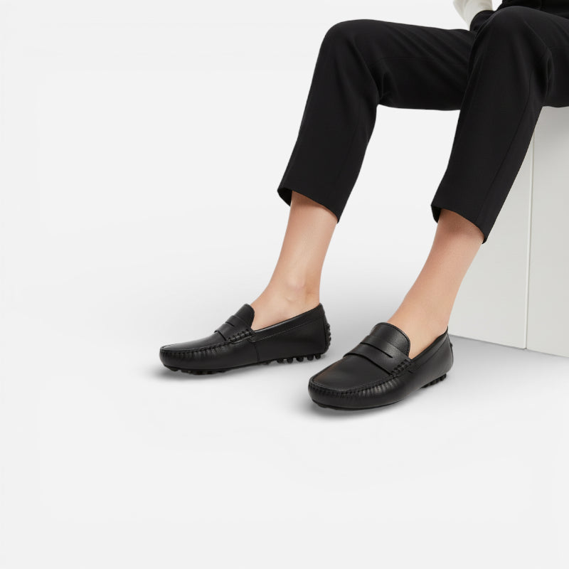 Mocassin En Cuir Mat Noir Pour Femme