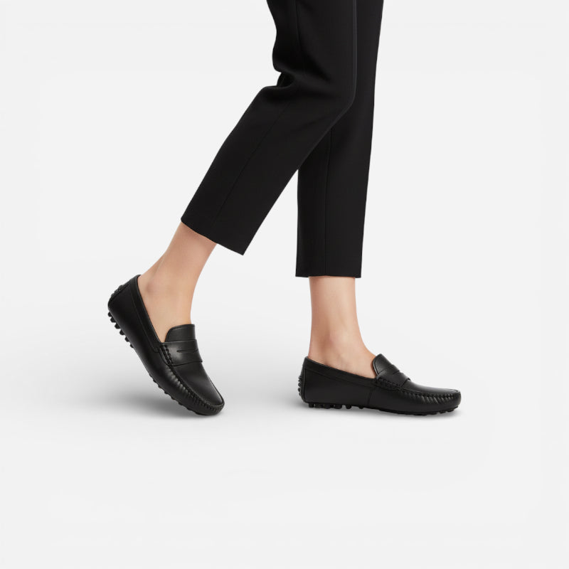 Mocassin En Cuir Mat Noir Pour Femme