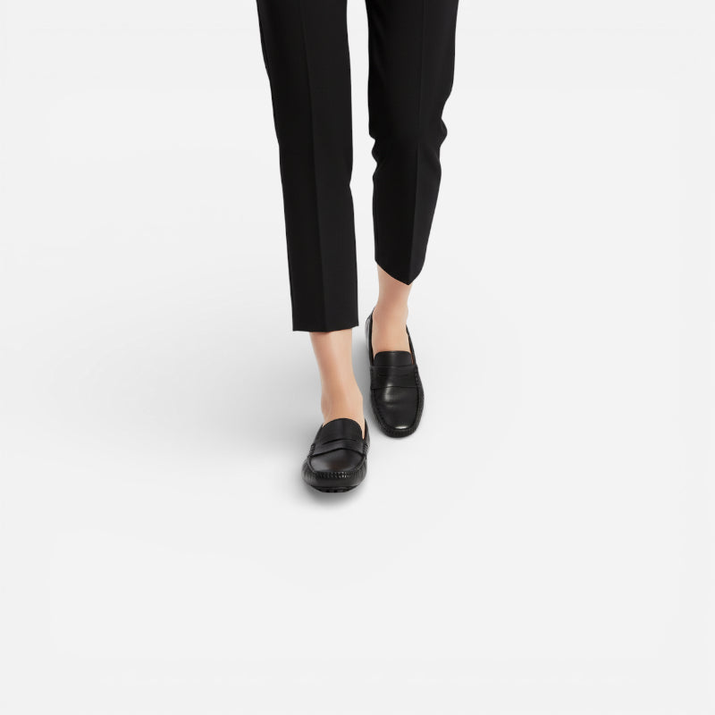 Mocassin En Cuir Mat Noir Pour Femme