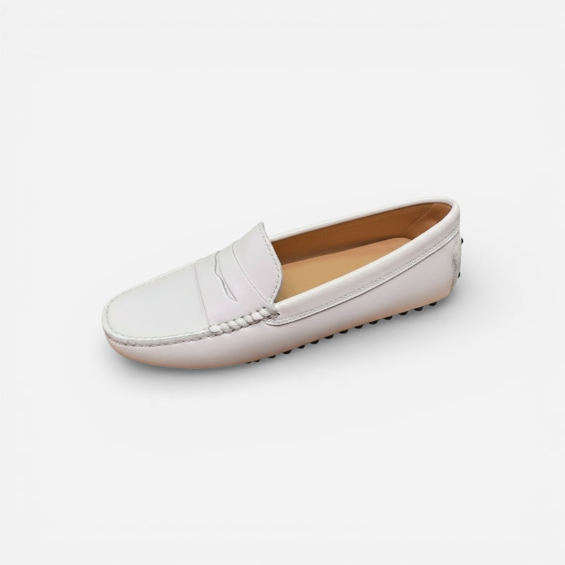 Mocassin Cuir Mat Blanc Femme