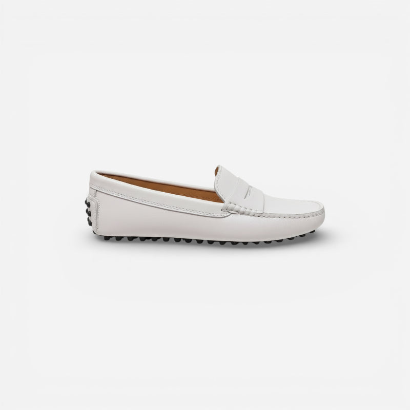 Mocassin Cuir Mat Blanc Femme