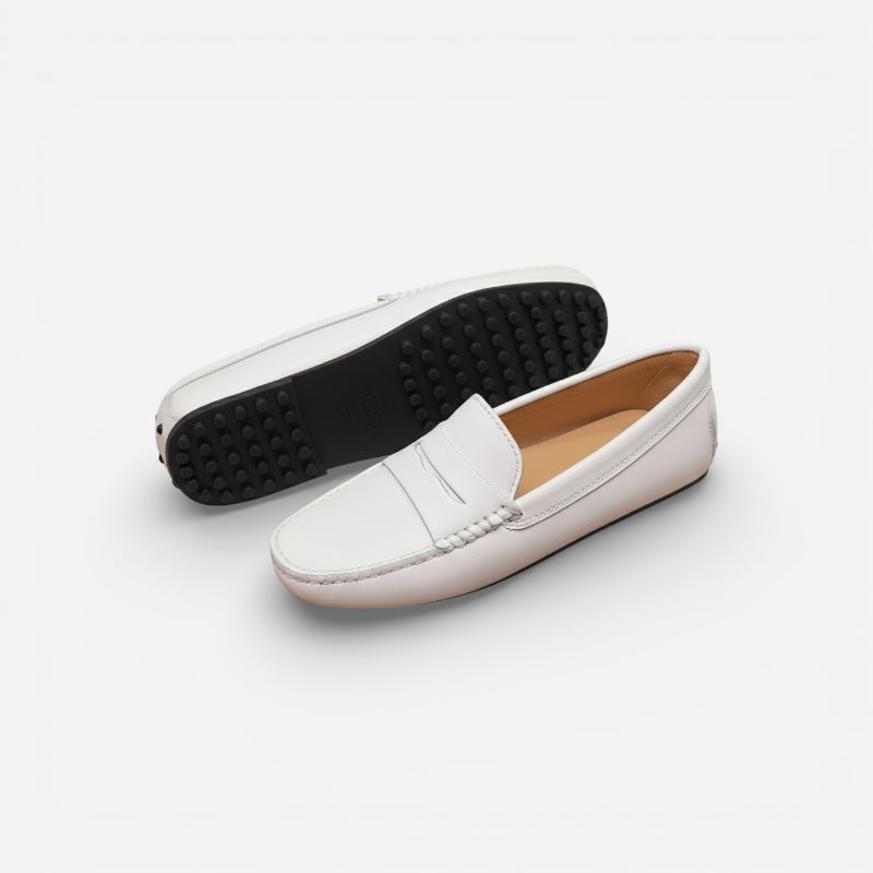 Mocassin Cuir Mat Blanc Femme