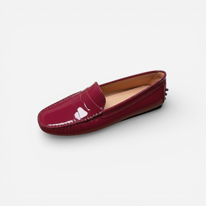 Mocassin En Cuir Bordeaux Vernis Pour Femme