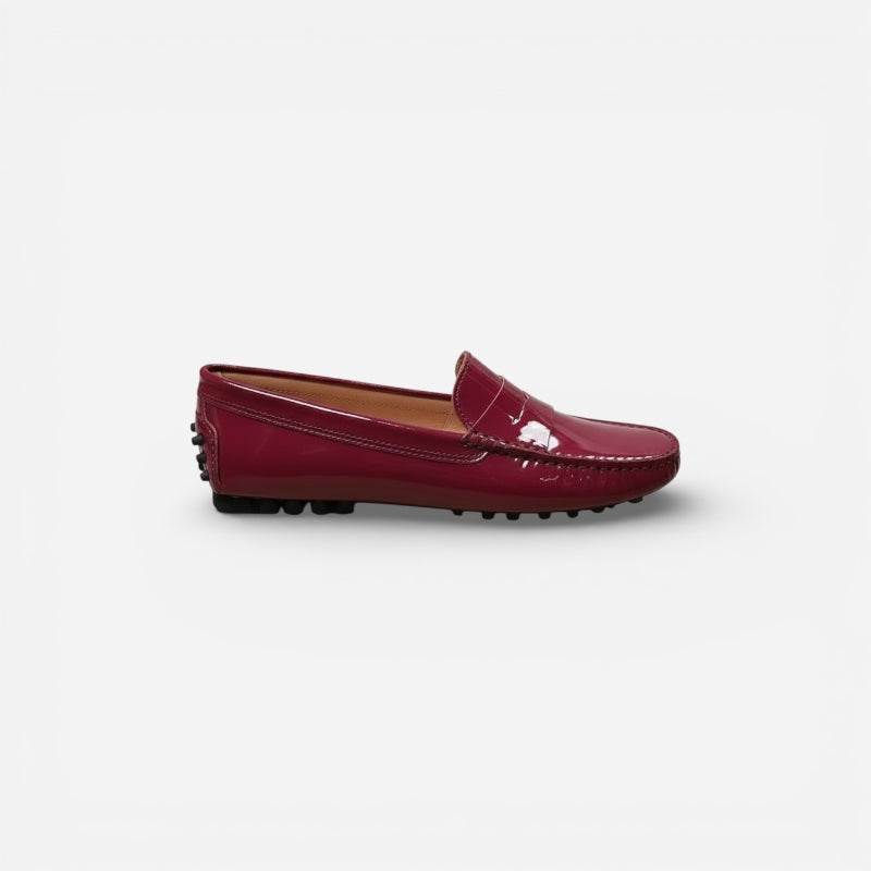 Mocassin En Cuir Bordeaux Vernis Pour Femme
