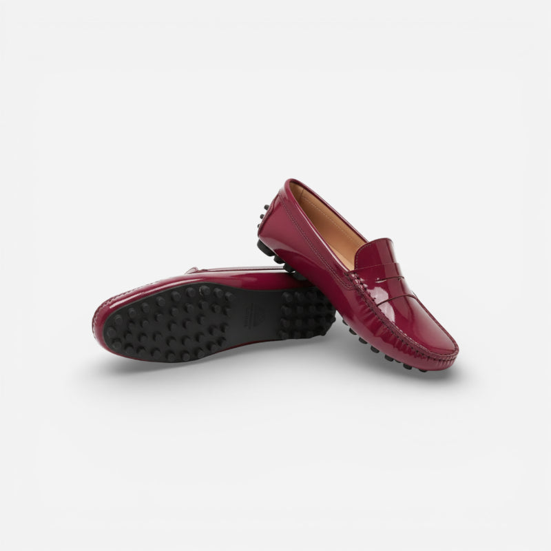 Mocassin En Cuir Bordeaux Vernis Pour Femme