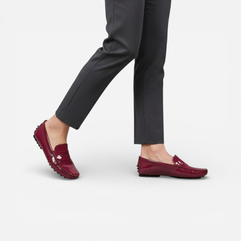 Mocassin En Cuir Bordeaux Vernis Pour Femme