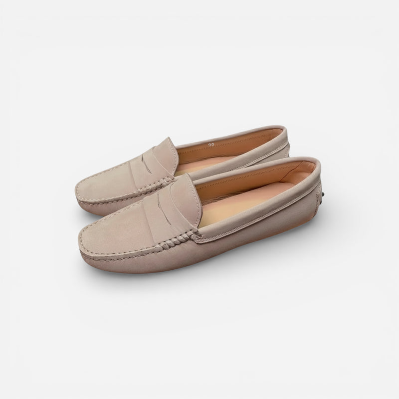 Mocassin En Daim Beige Vintage Pour Femme