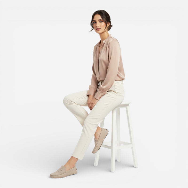 Mocassin En Daim Beige Vintage Pour Femme