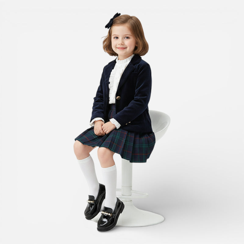 Mocassin Cuir Noir Fillette Perle