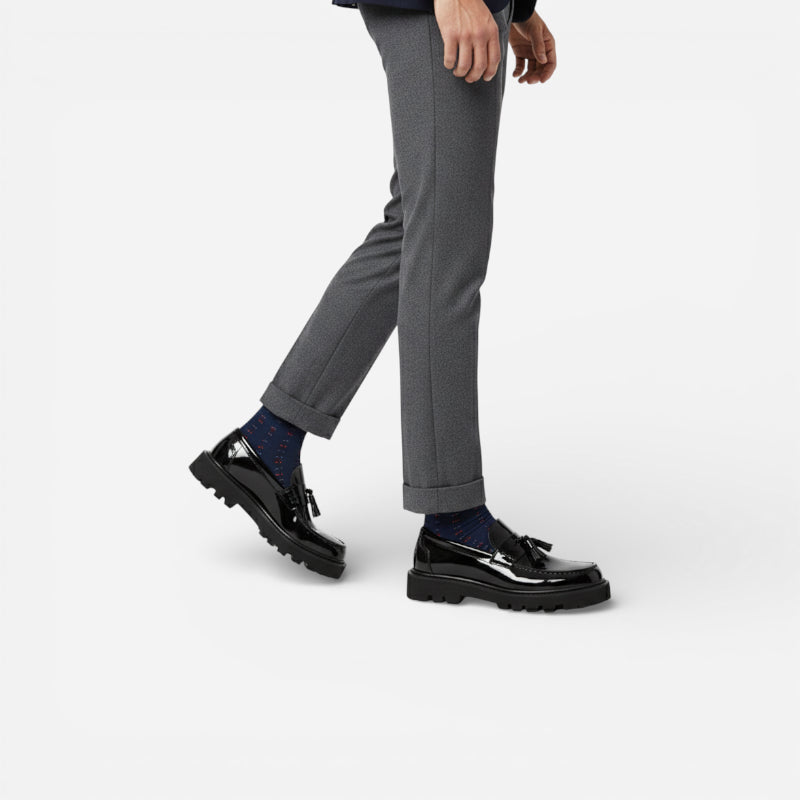 Mocassin Plateforme Vernis Noir À Glands Pour Homme