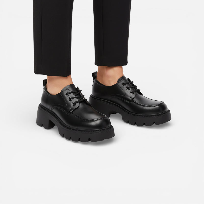 Mocassin À Lacet Plateforme Et Talon Noir Pour Femme