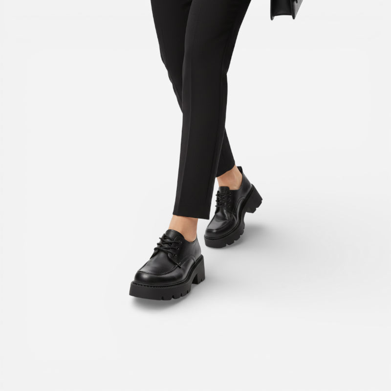 Mocassin À Lacet Plateforme Et Talon Noir Pour Femme