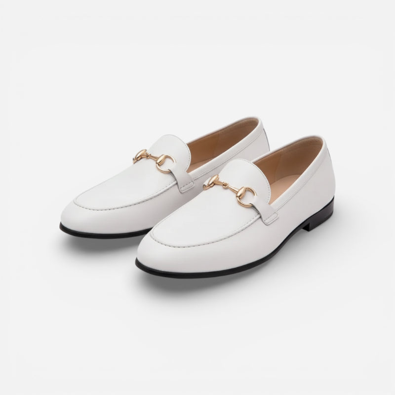 Mocassin Cuir Blanc Avec Mors Doré Chic Homme