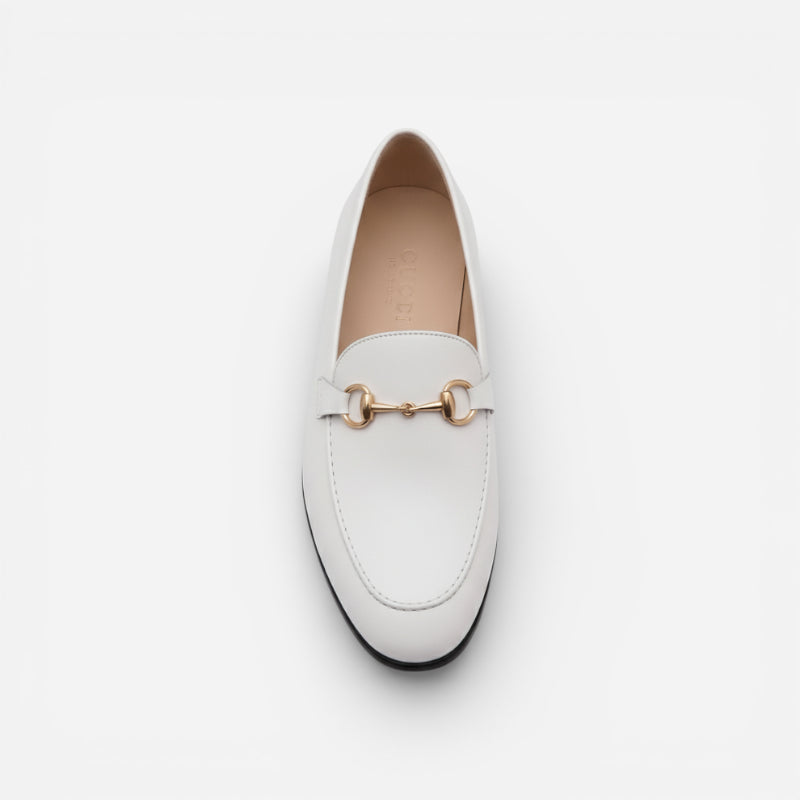 Mocassin Cuir Blanc Avec Mors Doré Chic Homme