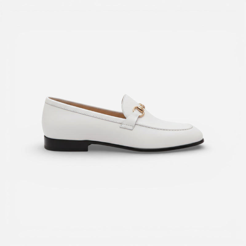 Mocassin Cuir Blanc Avec Mors Doré Chic Homme