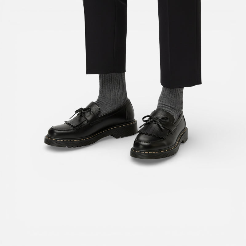 Mocassin Cuir Noir Indien Avec Frange Et Noeuds Papillon Femme