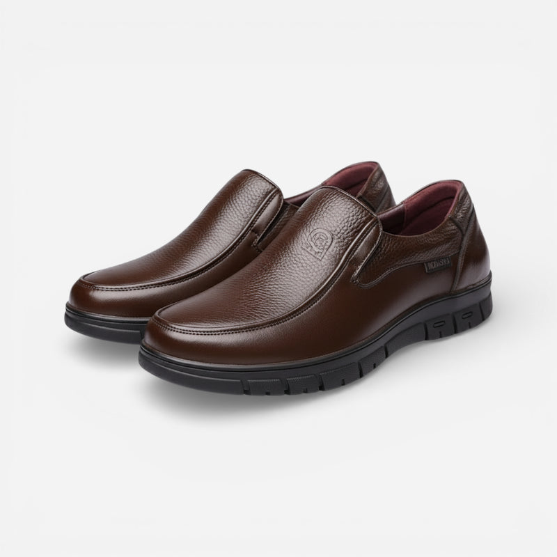 Mocassin Orthopédique Semelle Epaisse Confort En Cuir Véritable Marron Pour Homme