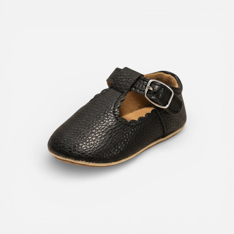 Mocassin Pour Bébé En Cuir Véritable Noir