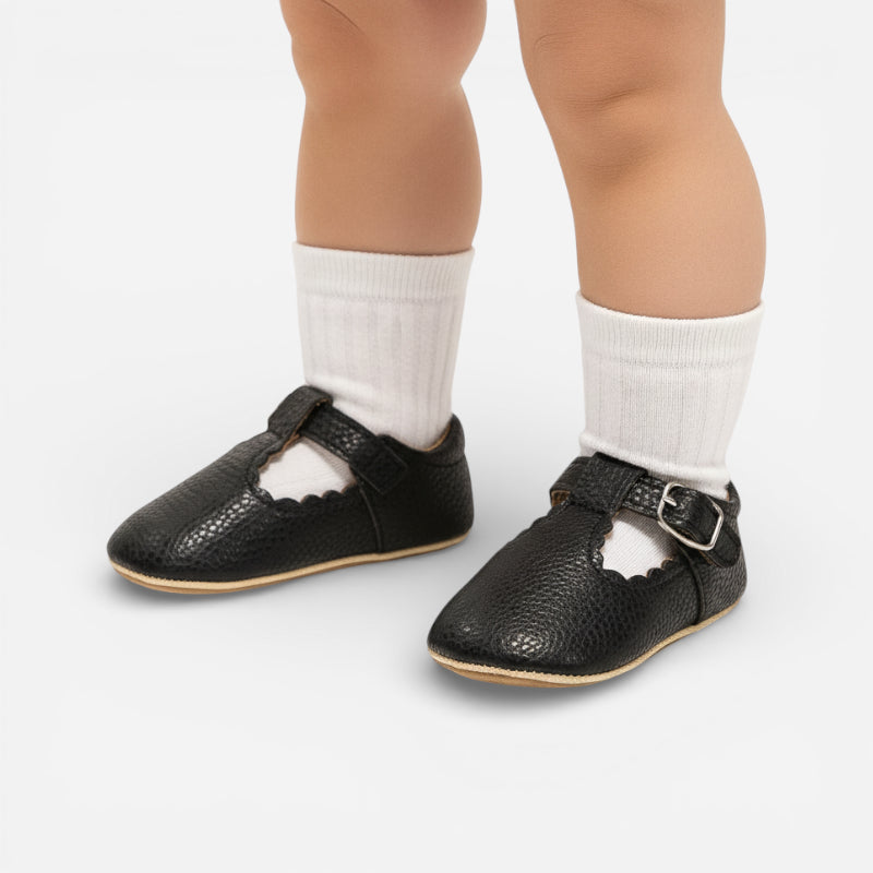 Mocassin Pour Bébé En Cuir Véritable Noir