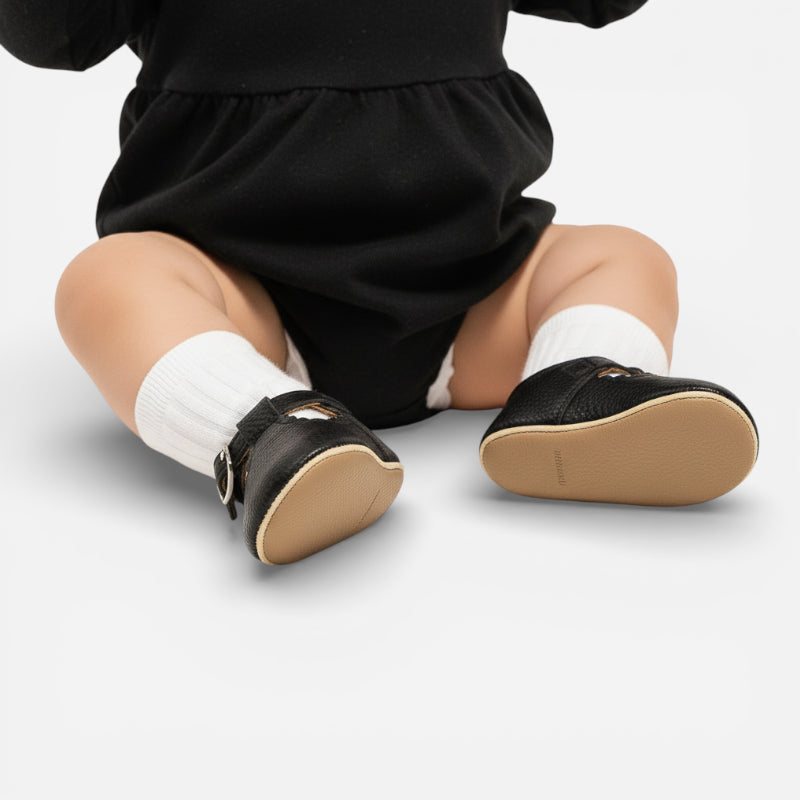 Mocassin Pour Bébé En Cuir Véritable Noir