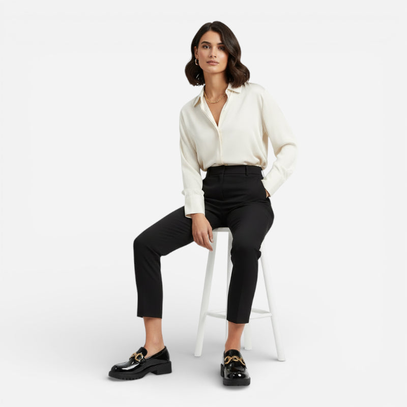 Mocassin Semelle Epaisse En Cuir Noir Vernis Pour Femme