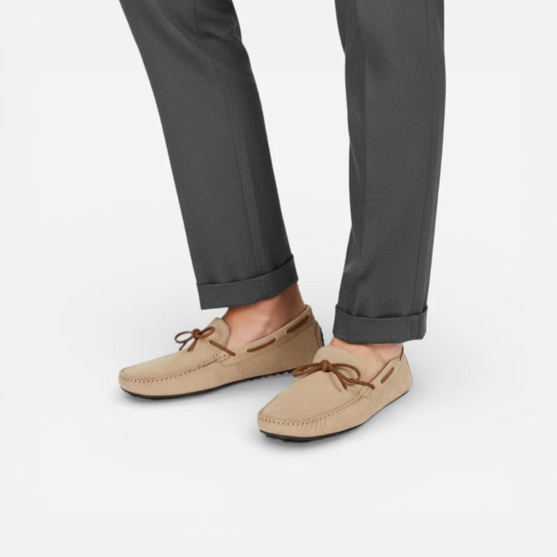 Mocassin Confortable Bateau En Daim Beige Pour Homme à Lacet