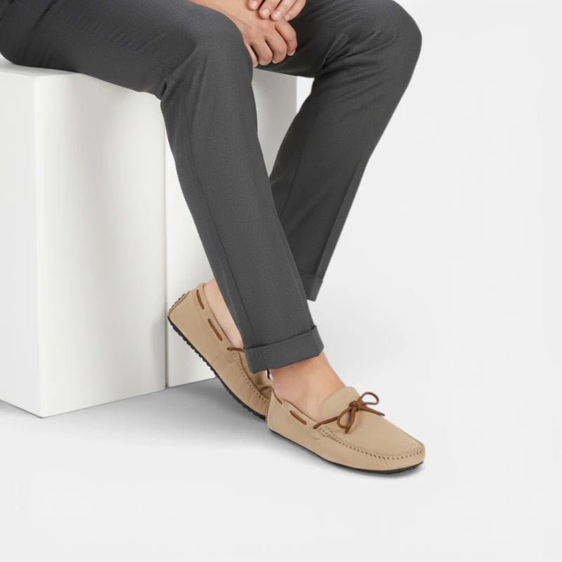 Mocassin Confortable Bateau En Daim Beige Pour Homme à Lacet