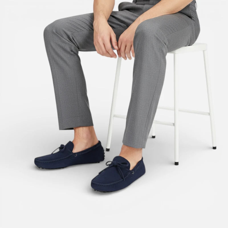 Mocassin Confortable Bateau En Daim Bleu Marine Pour Homme à Lacet