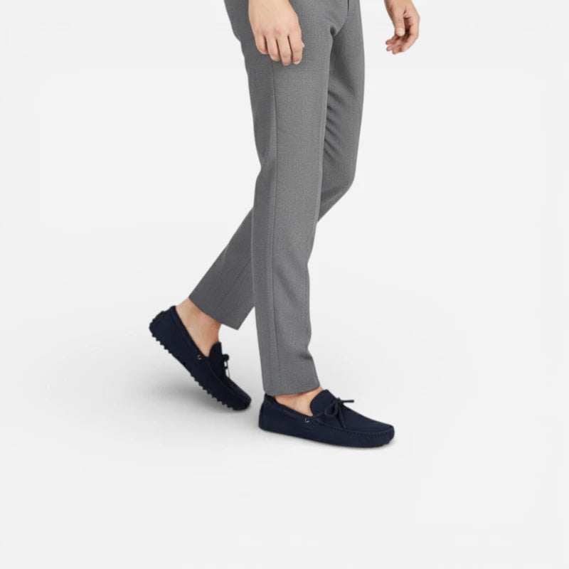 Mocassin Confortable Bateau En Daim Bleu Marine Pour Homme à Lacet