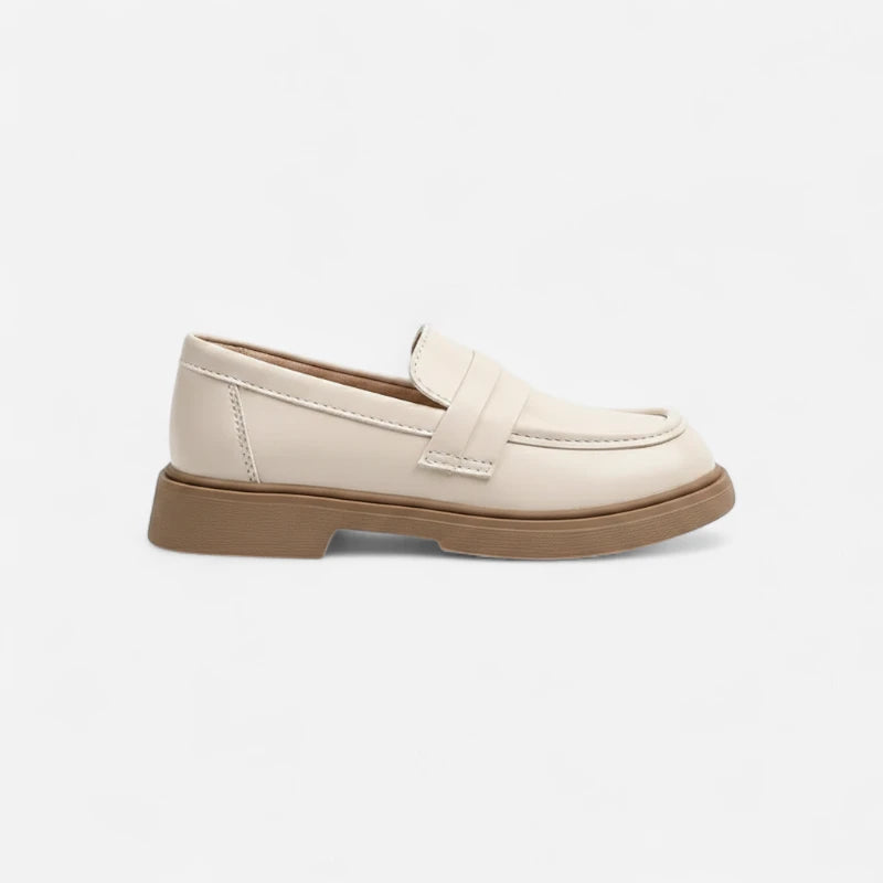 Mocassin Fillette Beige Et Marron Compensé En Cuir