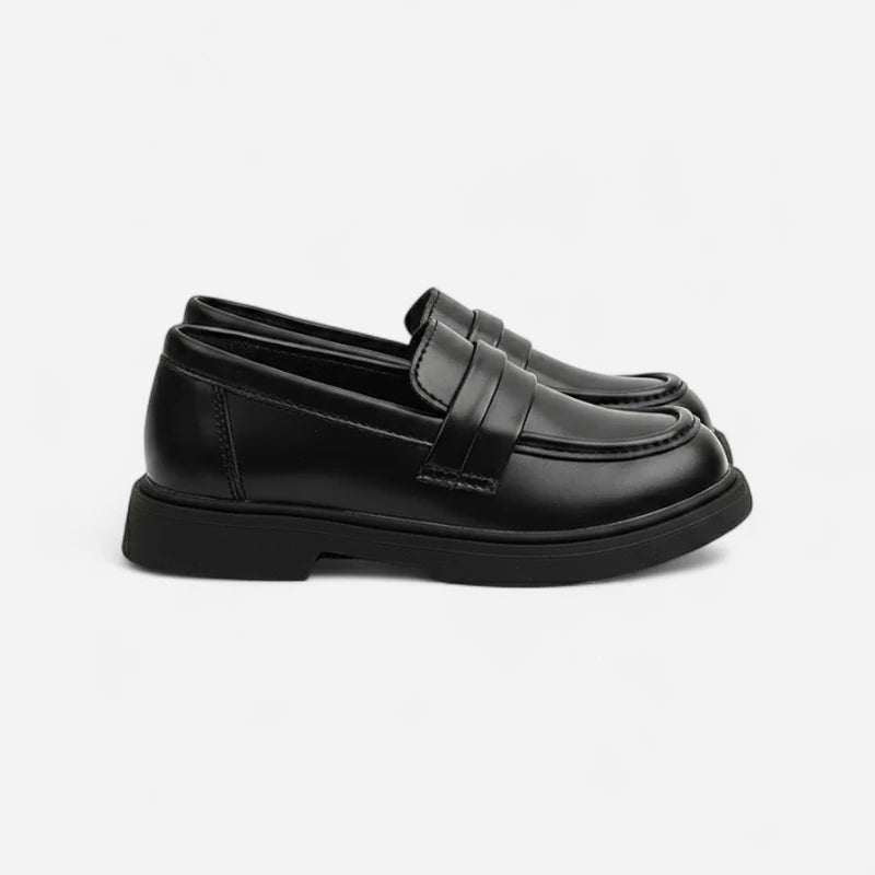 Mocassin Compensé Cuir Noir Pour Fille À Talon Bien Habillé
