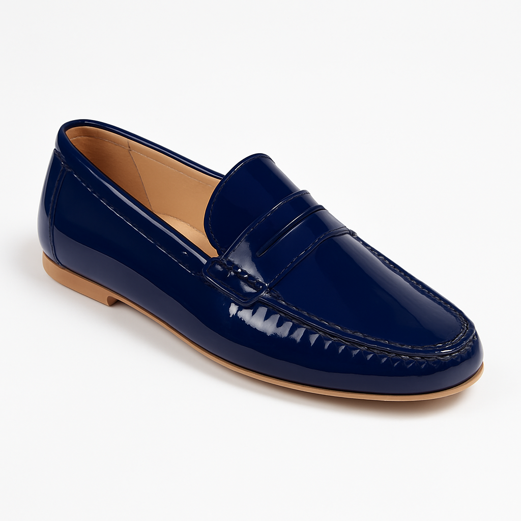Mocassin Cuir Bleu Marine Vernis Femme